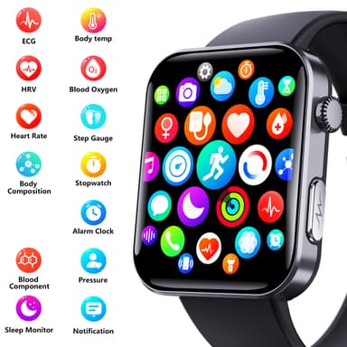 Smartwatch med pulsmåler, blodtryksmåler, blodoxymeter, skridttæller Sort og grå rem