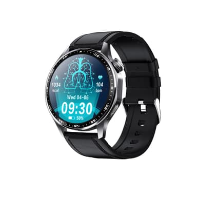 Smartwatch med EKG, pulsmåler, blodtryksmåler og skridttæller Sort læderrem