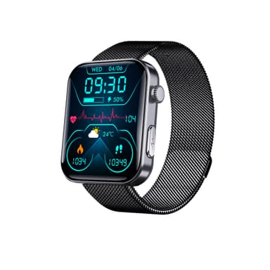 Smartwatch med pulsmåler, blodtryksmåler, blodoxymeter, skridttæller Sort Milanese rem