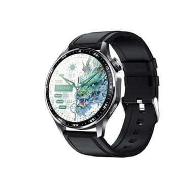 Smartwatch med EKG, pulsmåler, blodtryksmåler og skridttæller Sort læderrem