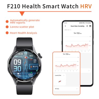 Smartwatch med EKG, pulsmåler, blodtryksmåler og skridttæller Sort og brun læderrem