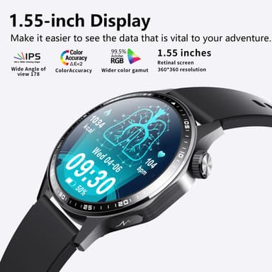 Smartwatch med EKG, pulsmåler, blodtryksmåler og skridttæller Sort læderrem