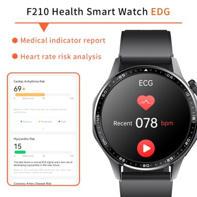 Smartwatch med EKG, pulsmåler, blodtryksmåler og skridttæller Sort og brun læderrem