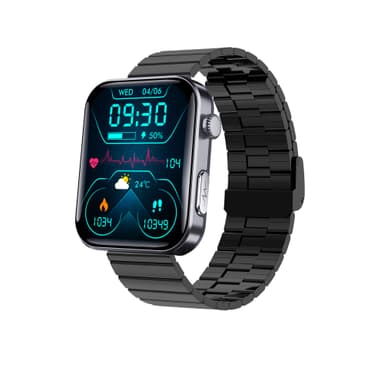 Smartwatch med pulsmåler, blodtryksmåler, blodoxymeter, skridttæller Black Bamboo Edition rem