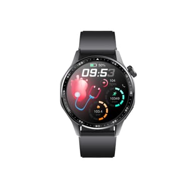 Smartwatch med EKG, pulsmåler, blodtryksmåler og skridttæller Sort silikone rem