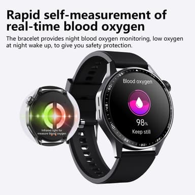 Smartwatch med EKG, pulsmåler, blodtryksmåler og skridttæller Sort og brun læderrem