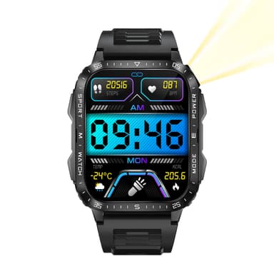 Smartwatch med pulsmåler, blodtryksmåler og blodoxygensmåling Sort