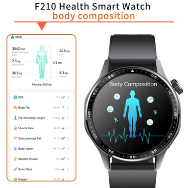 Smartwatch med EKG, pulsmåler, blodtryksmåler og skridttæller Sort og brun læderrem
