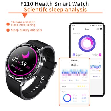 Smartwatch med EKG, pulsmåler, blodtryksmåler og skridttæller Black Bamboo Edition rem