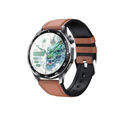 Smartwatch med EKG, pulsmåler, blodtryksmåler og skridttæller Sort og brun læderrem