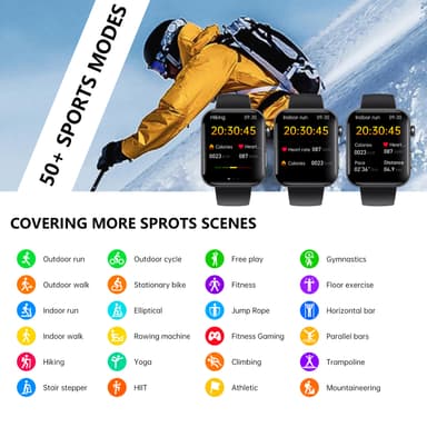 Smartwatch med pulsmåler, blodtryksmåler, blodoxymeter, skridttæller Sort silikone rem