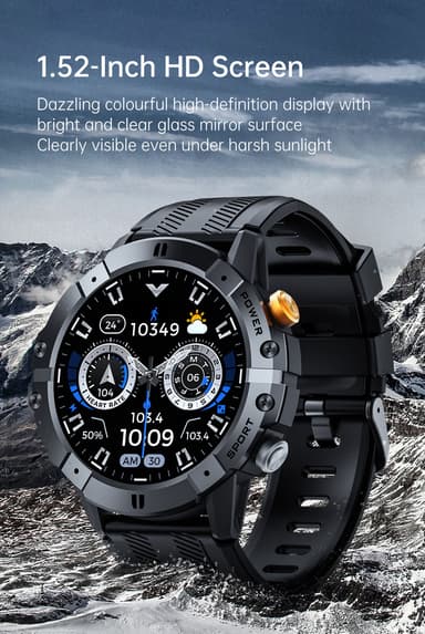 Smartwatch med puls-, blodtryks- og iltmåler Sort