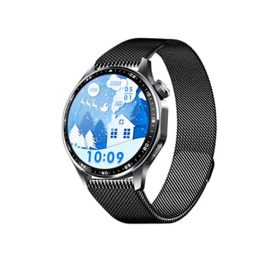 Smartwatch med EKG, pulsmåler, blodtryksmåler og skridttæller Sort Milanese rem
