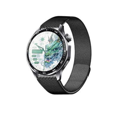 Smartwatch med EKG, pulsmåler, blodtryksmåler og skridttæller Sort Milanese rem