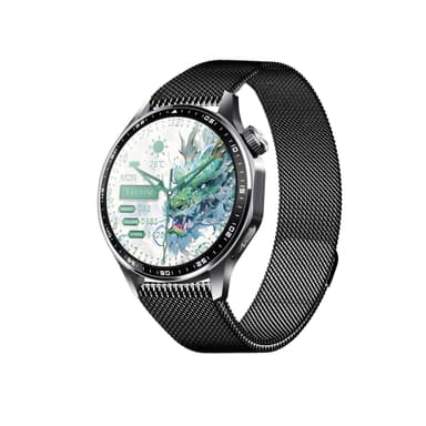 Smartwatch med EKG, pulsmåler, blodtryksmåler og skridttæller Sort Milanese rem
