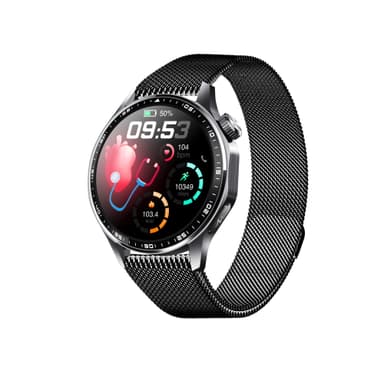 Smartwatch med EKG, pulsmåler, blodtryksmåler og skridttæller Sort Milanese rem