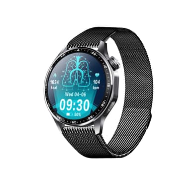 Smartwatch med EKG, pulsmåler, blodtryksmåler og skridttæller Sort Milanese rem