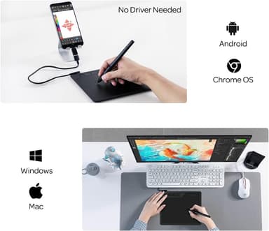 Digital Drawing Board 16,5x10cm med pen Windows Mac Android Chrome
