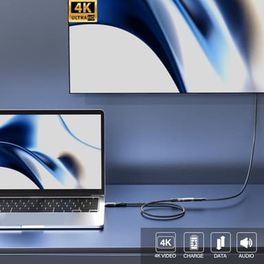 NÖRDIC 2m USB3.2 Gen2 20Gbps USB-C til C nylonflettet forlænger kabel med Power Delivery 240W 4K60Hz