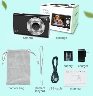 Digitalkamera 2,7K / 44MP / 16x zoom Sort