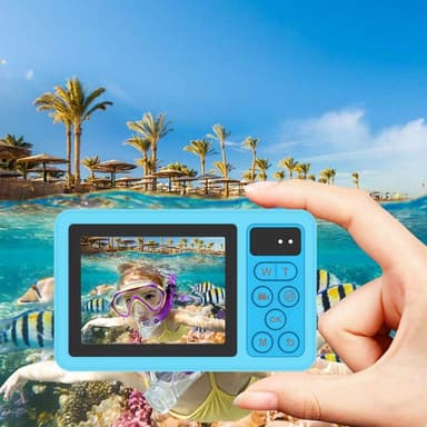 Digitalkamera Dual Screens Vandtæt kamera + 32GB kort + kortlæser - Blå