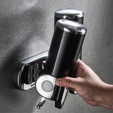 Dobbelthoved sæbedispenser 1000ml rustfrit stål manuel push shampoo brusepumpe