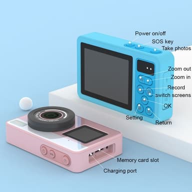 Digitalkamera Dual Screens Vandtæt kamera + 32GB kort + kortlæser - Pink