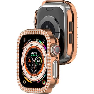 For A Watch Series 10 42mm Case Cover Frame Bling Rhinestone Decor - Rose Gold