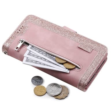 Til Google Pixel 9A Etui med Lynlåslomme og 9 Kortlommer – RoseGold