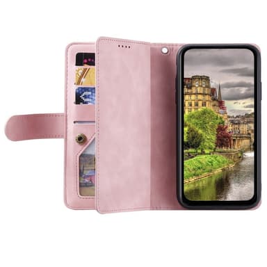 Til Google Pixel 9A Etui med Lynlåslomme og 9 Kortlommer – RoseGold