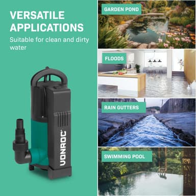 VONROC Dykpumpe - Pumpe - 750W | 14000 l/h - Integreret flyder | max dybde på 7,5 m. | Snavset og rent vand