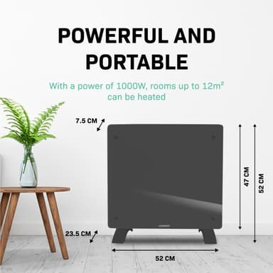 VONROC Radiator - Elradiator - Glas - Luksus - 1000W | WIFI | Grå