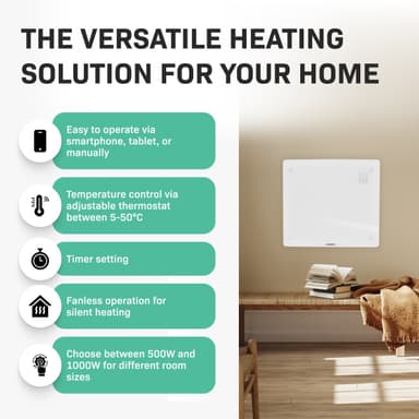 VONROC Radiator - Elradiator - Glas - Luksus - 1000W | WIFI | Hvid