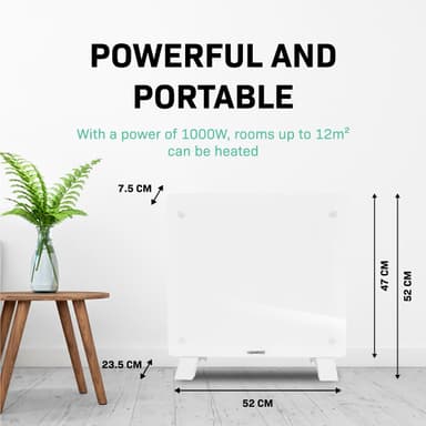 VONROC Radiator - Elradiator - Glas - Luksus - 1000W | WIFI | Hvid