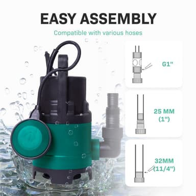 VONROC Dykpumpe - pumpe - 300W | 6500 l/t - med flyder | 5mm restvand | Snavset og rent vand
