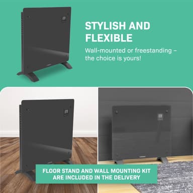 VONROC Radiator - Elradiator - Glas - Luksus - 1000W | WIFI | Grå