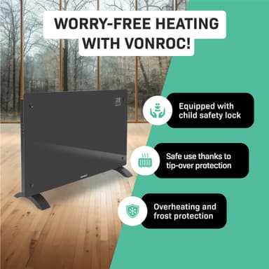 VONROC Radiator - Elradiator - Glas - Luksus - 2000W | WIFI | Grå