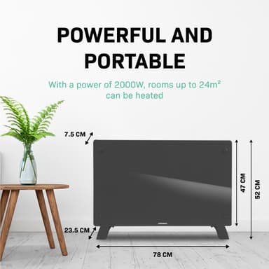 VONROC Radiator - Elradiator - Glas - Luksus - 2000W | WIFI | Grå