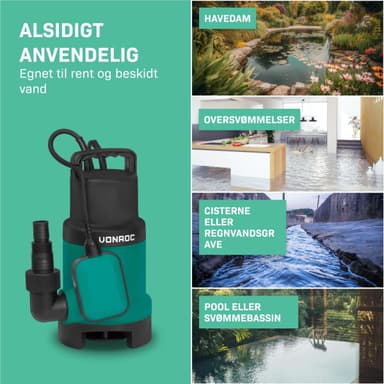 VONROC Dykpumpe - pumpe - 900W - 16000l/h | Til snavset og rent vand
