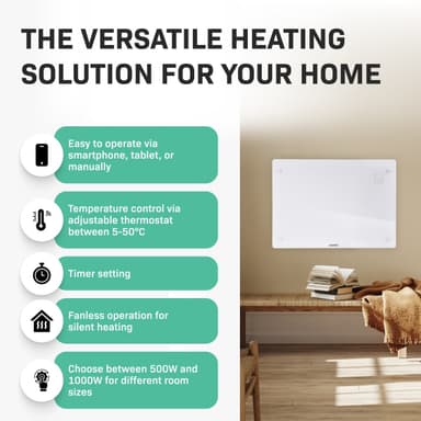 VONROC Radiator - Elradiator - Glas - Luksus - 1500W | WIFI | Hvid