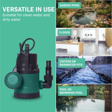 VONROC Dykpumpe - pumpe - 300W | 6500 l/t - med flyder | 5mm restvand | Snavset og rent vand