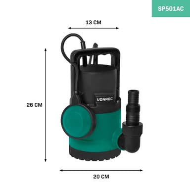 VONROC Dykpumpe - pumpe - 300W | 6500 l/t - med flyder | 5mm restvand | Snavset og rent vand