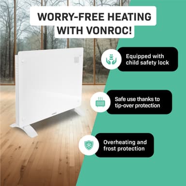VONROC Radiator - Elradiator - Glas - Luksus - 1500W | WIFI | Hvid