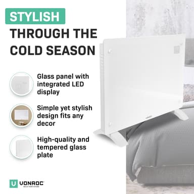 VONROC Radiator - Elradiator - Glas - Luksus - 1500W | WIFI | Hvid