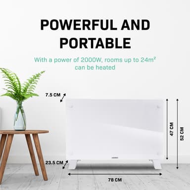 VONROC Radiator - Elradiator - Glas - Luksus - 2000W | WIFI | Hvid
