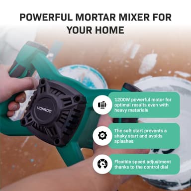 VONROC Mixer - 1200W - Røreværk - Maling og Cement | soft start | Inkl. Tilbehør