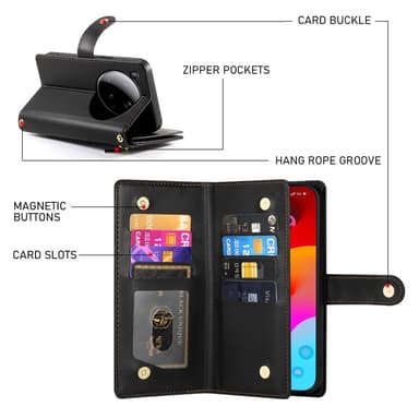 SKALO Xiaomi 15 Ultra 5G Zipper Big Flip Cover - Sort