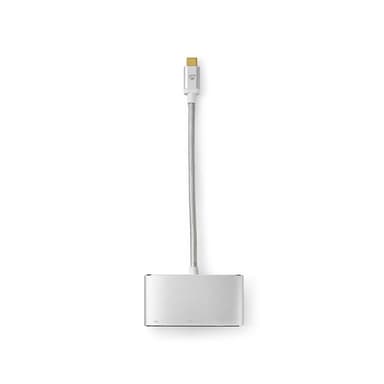 Nedis USB Multi-Port Adapter | 3-in-1 | USB 3.2 Gen 1 | USB-C™ Han | USB-A Hun / USB-C™ Hun / VGA Hun | 5 Gbps | 0.20 m | Runde | Guldplateret | Flettet / Nylon | Sølv | Cover Window Box