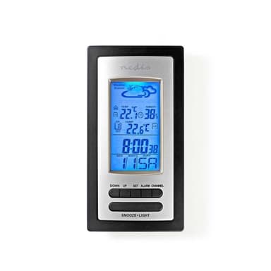 Nedis vejrstation | Indendørs & Udendørs | Inkluderet trådløs vejrsensor | Vejrudsigt | Tidsvisning | LCD Display | Alarmurfunktion