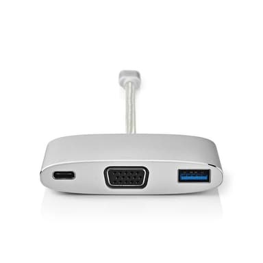 Nedis USB Multi-Port Adapter | 3-in-1 | USB 3.2 Gen 1 | USB-C™ Han | USB-A Hun / USB-C™ Hun / VGA Hun | 5 Gbps | 0.20 m | Runde | Guldplateret | Flettet / Nylon | Sølv | Cover Window Box